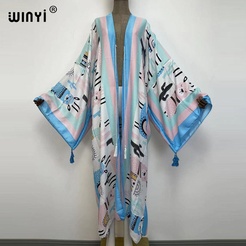 Middle East Spring Women Cardigan Silk Robe