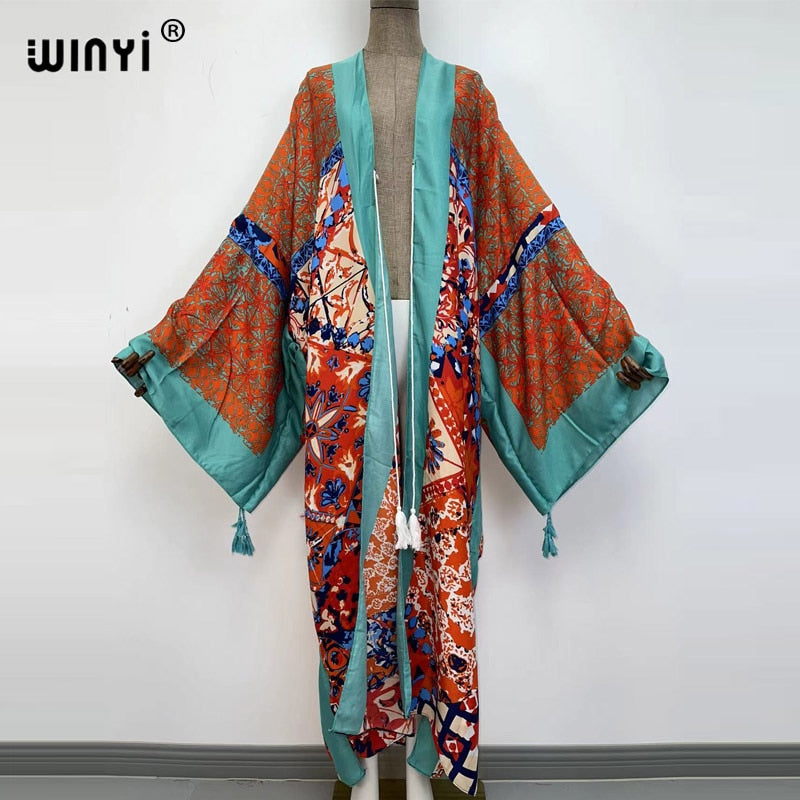 Middle East Spring Women Cardigan Silk Robe