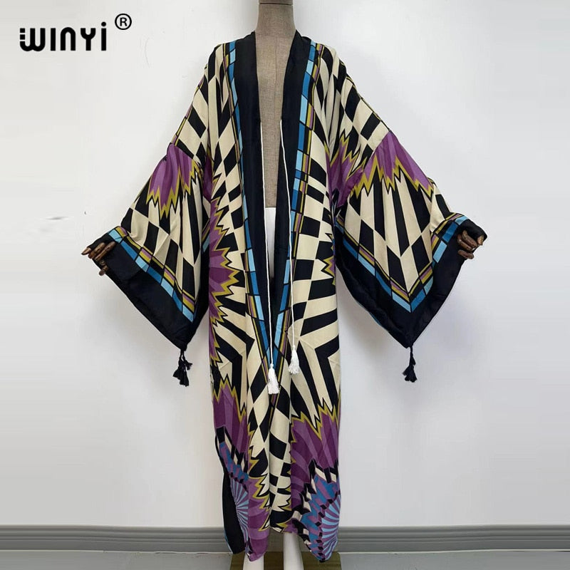 Middle East Spring Women Cardigan Silk Robe