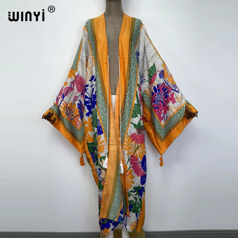 Middle East Spring Women Cardigan Silk Robe