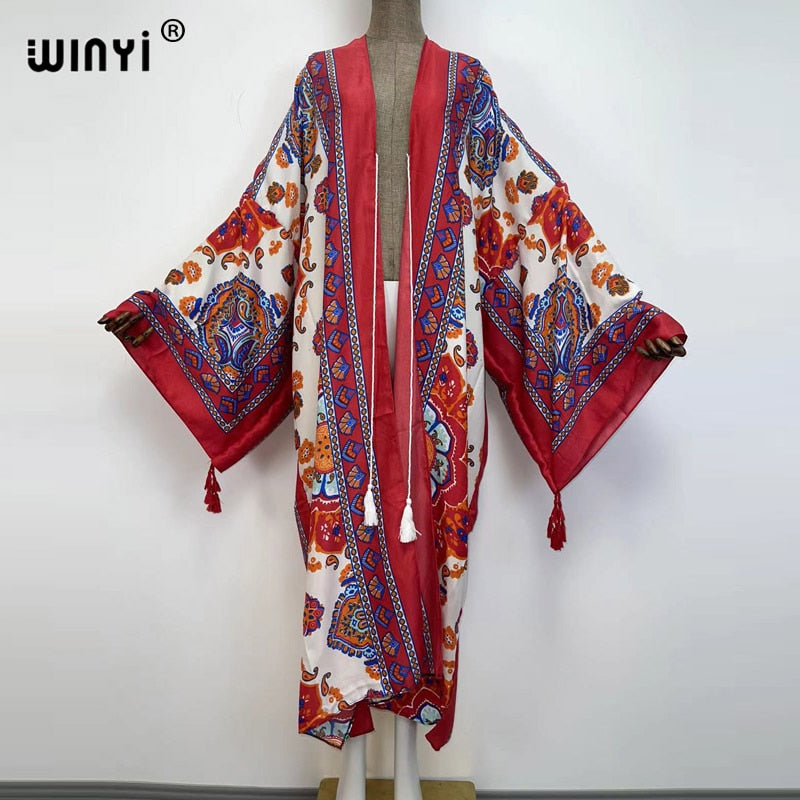 Middle East Spring Women Cardigan Silk Robe