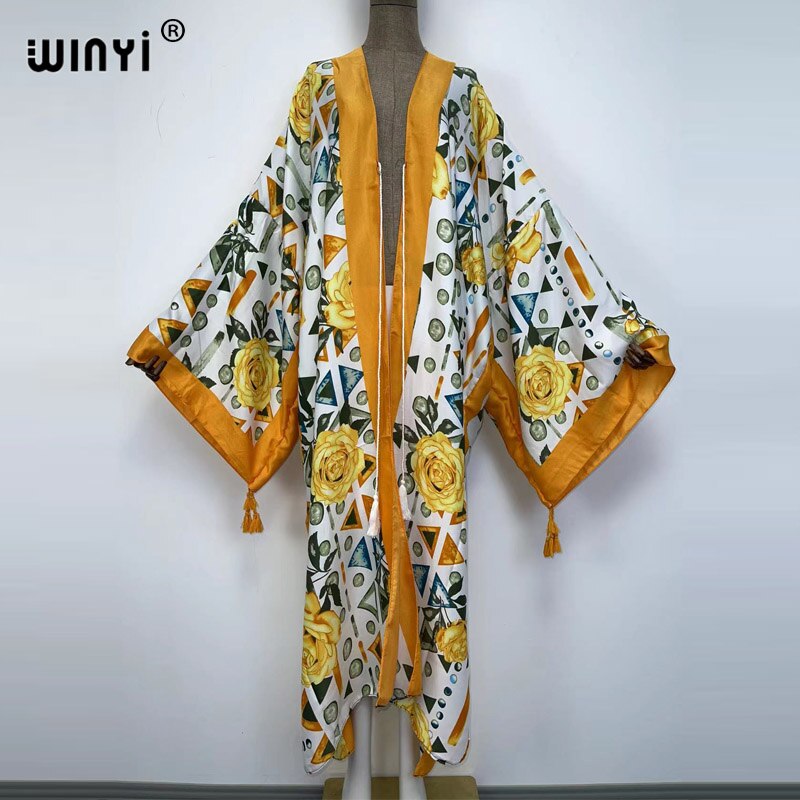 Middle East Spring Women Cardigan Silk Robe