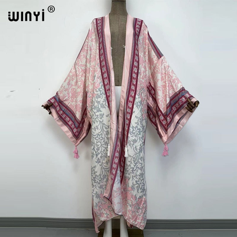 Middle East Spring Women Cardigan Silk Robe