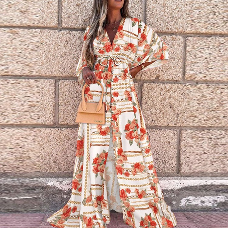 Fitshinling Print Oversized Beach Cover Up Bohemian Loose Long Cardigan