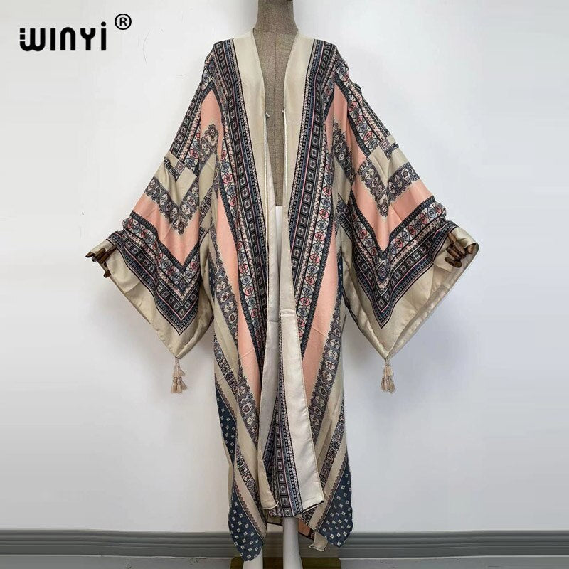 Middle East Spring Women Cardigan Silk Robe