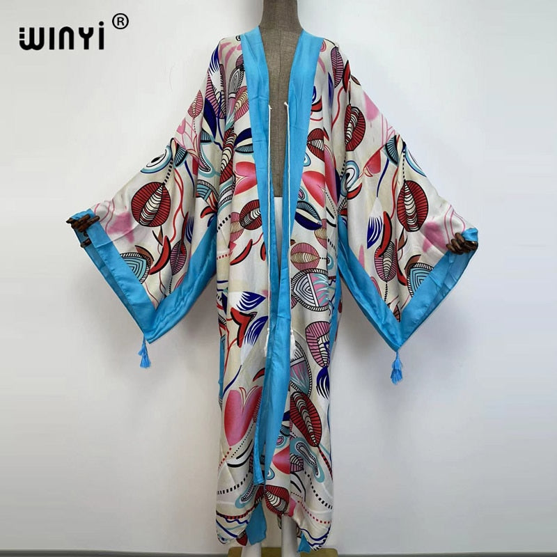 Middle East Spring Women Cardigan Silk Robe