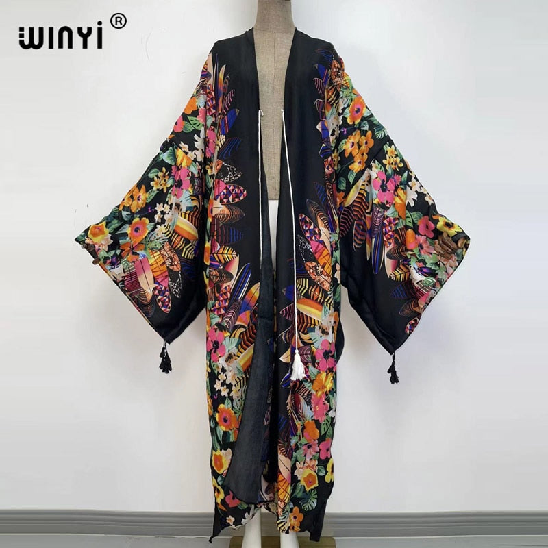 Middle East Spring Women Cardigan Silk Robe