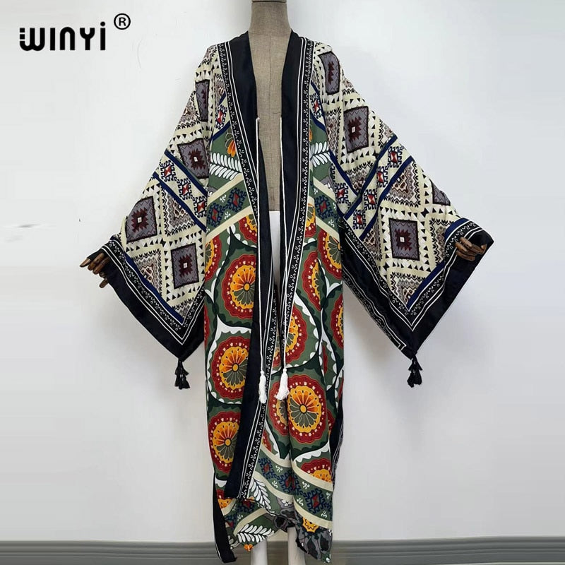 Middle East Spring Women Cardigan Silk Robe