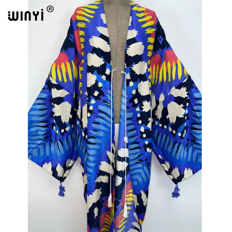 Middle East Spring Women Cardigan Silk Robe