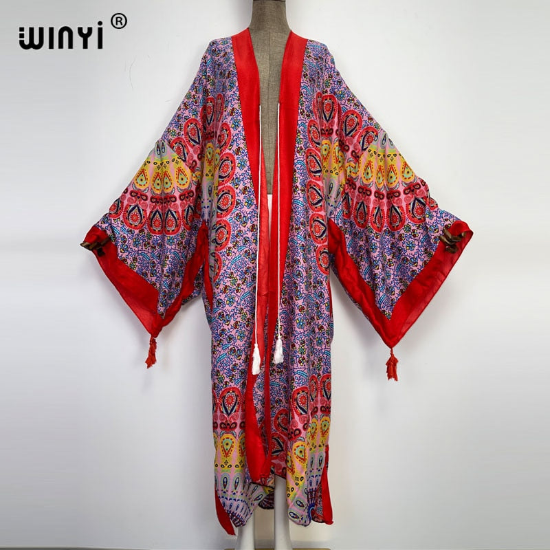 Middle East Spring Women Cardigan Silk Robe