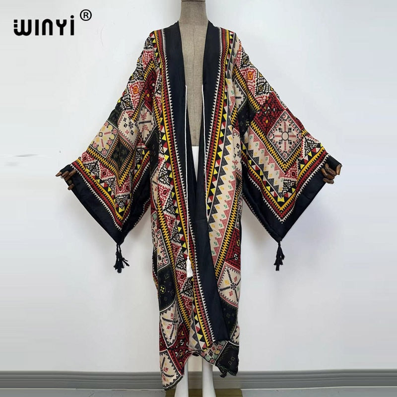 Middle East Spring Women Cardigan Silk Robe