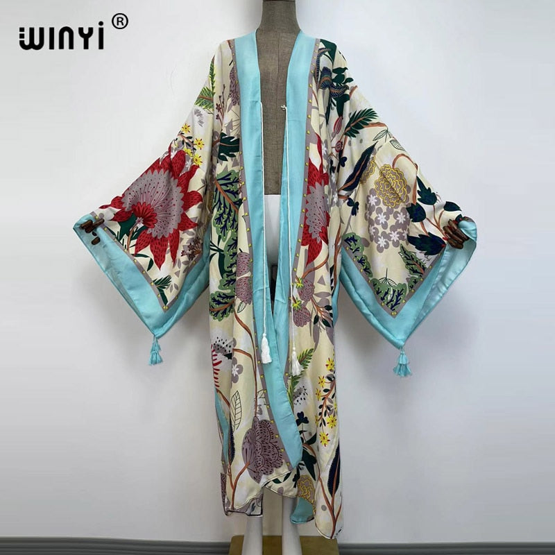 Middle East Spring Women Cardigan Silk Robe