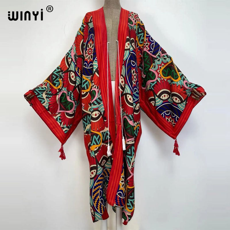 Middle East Spring Women Cardigan Silk Robe