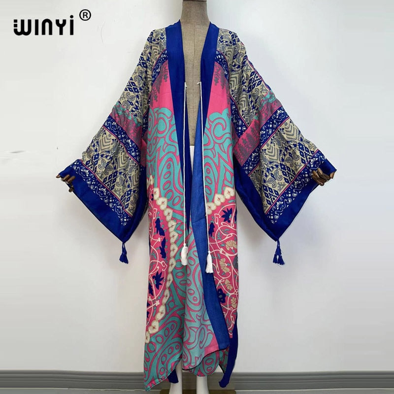 Middle East Spring Women Cardigan Silk Robe